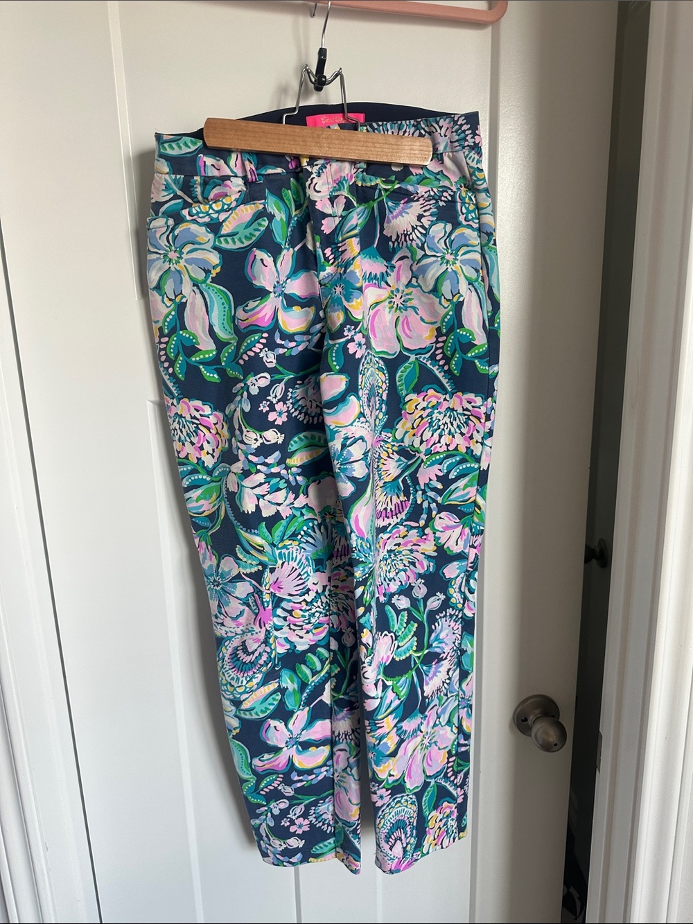 Lilly Pulitzer Floral Straight-Leg pant in Navy, Pink & Green